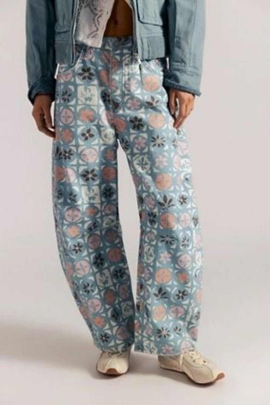 Free People/We The Free Good Luck Printed Barrel Jeans
